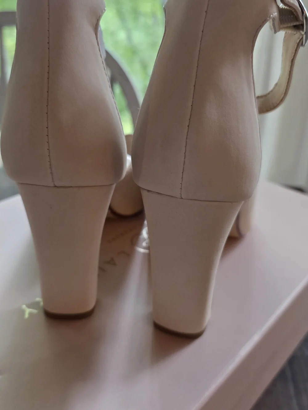 Chinese Laundry Cream Open-Toe Ankle Strap Block Heels